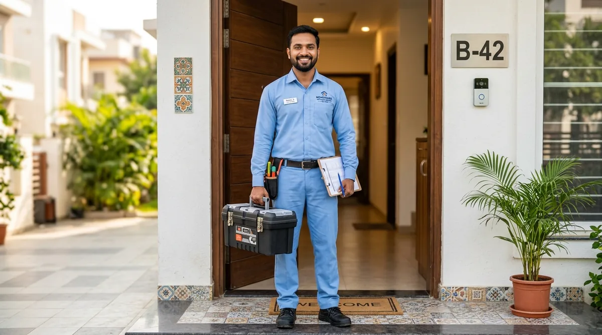 Hi-Tech Home Services technician arriving for a same-day home visit in Jaipur